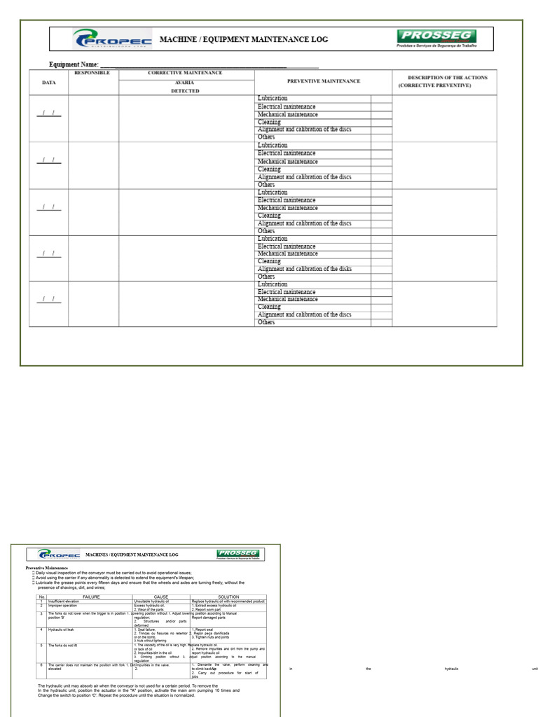 Equipment Maintenance Log Template | PDF | Mechanical Engineering