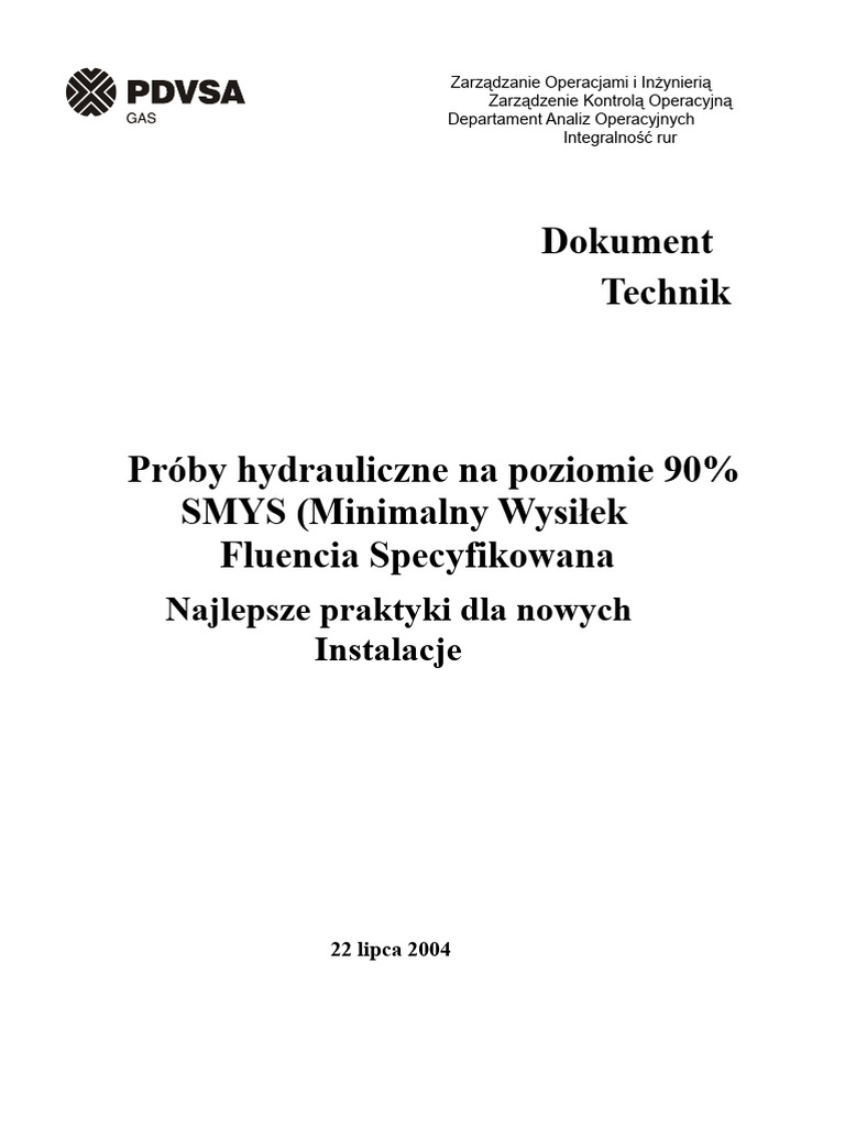 Testy Hydrostatyczne Przy 90% SMYS | PDF