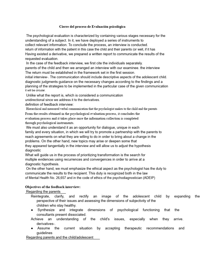 Closure of The Psychological Evaluation Process | PDF | Psychology ...