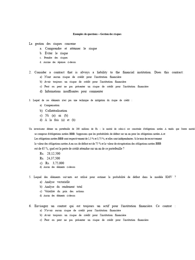 Questions sur la Gestion des Risques | PDF | Risque opérationnel | Risque