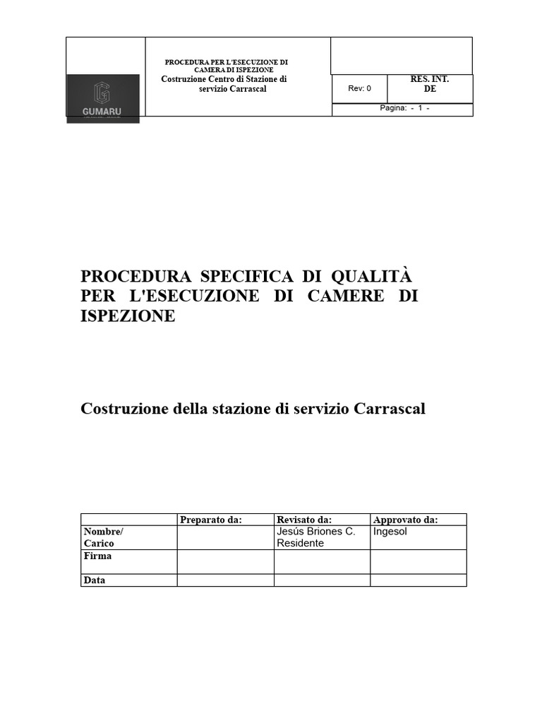 Procedura Specifica Camera Di Ispezione | PDF