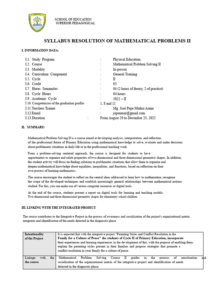 Mathematical Problem Solving II Syllabus | PDF | Mathematics | Learning