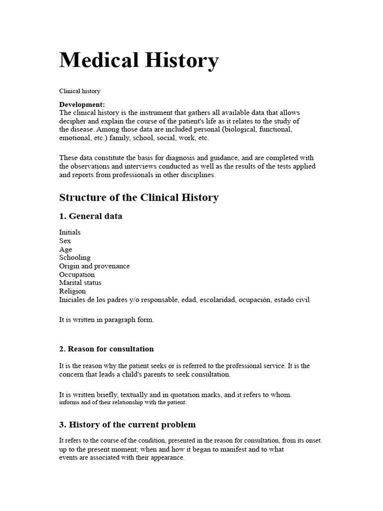 Comprehensive Clinical History Guide | PDF | Psychology | Medical Diagnosis