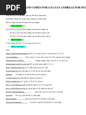 GTA San Andreas PS2 Cheats & Tricks | PDF | Traffic | Vehicles