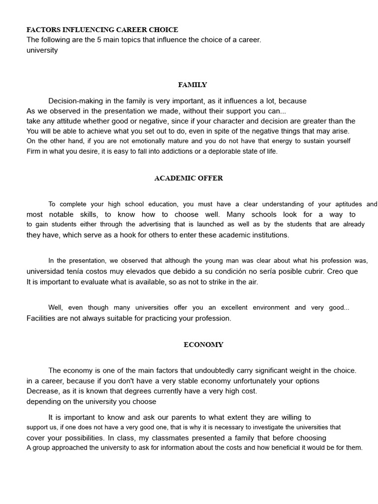 Factors Influencing Career Choice | PDF | Well Being | Cognition