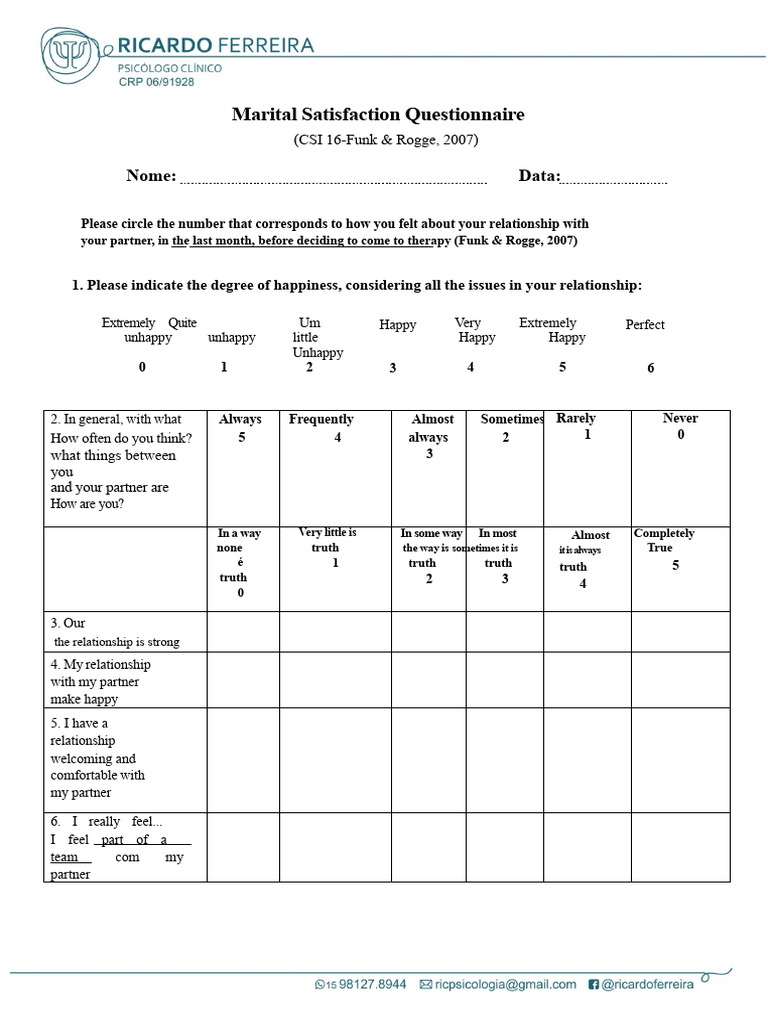 Marital Satisfaction Questionnaire | PDF | Aggression | Happiness