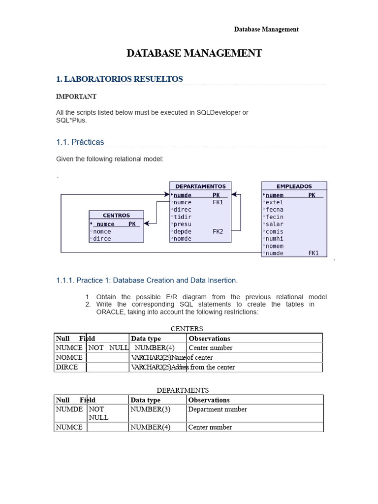 CI IV ABD - Lab 13 Create Database and Insert Data | PDF | Relational ...