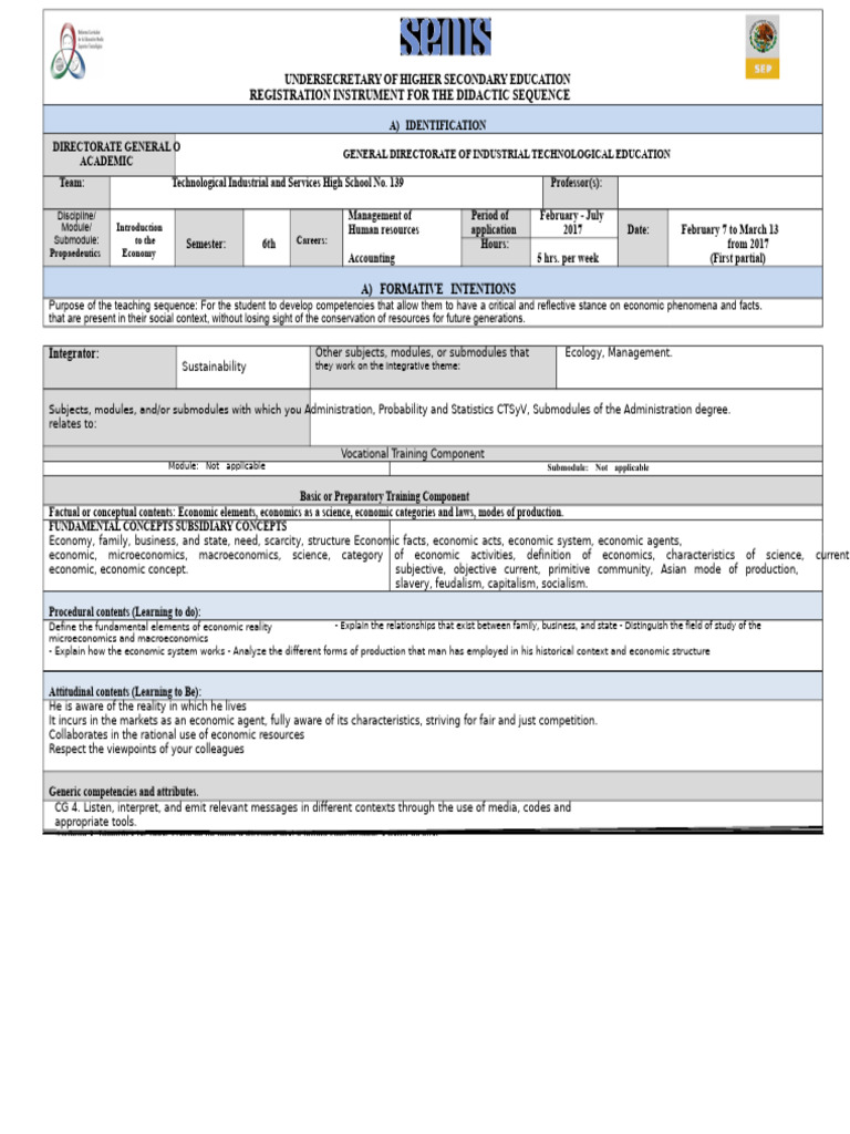 Didactic Sequence Registration for Economics | PDF | Economics | Module ...