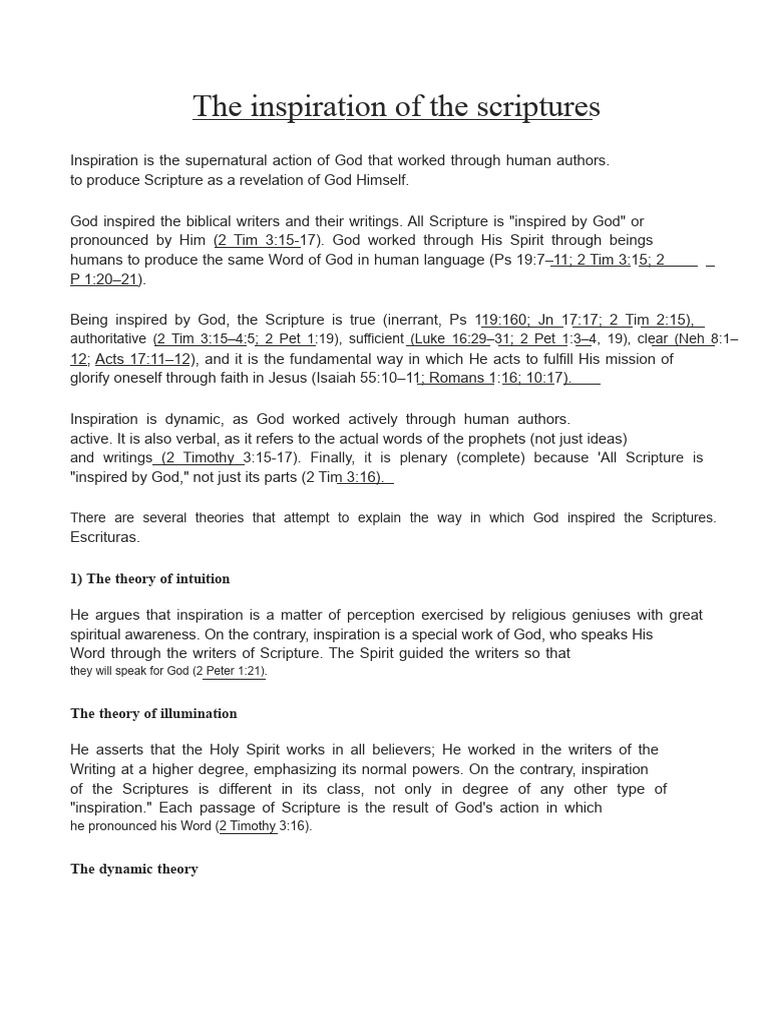The Inspiration of The Scriptures | PDF | Biblical Inerrancy | Revelation