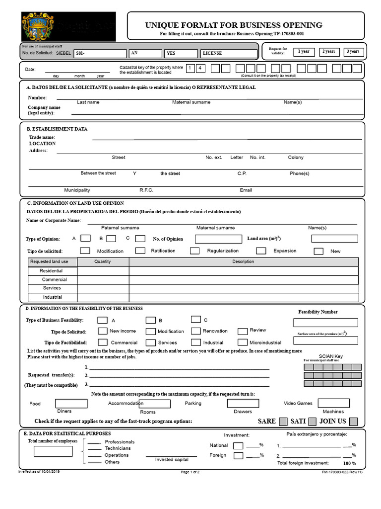 Business Opening License Application Form | PDF