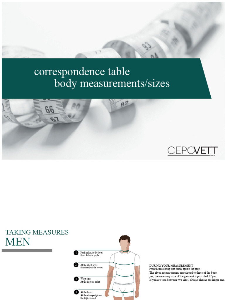 Body Size Measurement Correspondence Table | PDF | Waist | Human Appearance