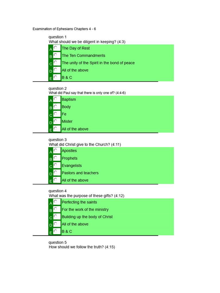 Ephesians 4-6 Study Questions Guide | PDF | Jesus | Epistle To The ...
