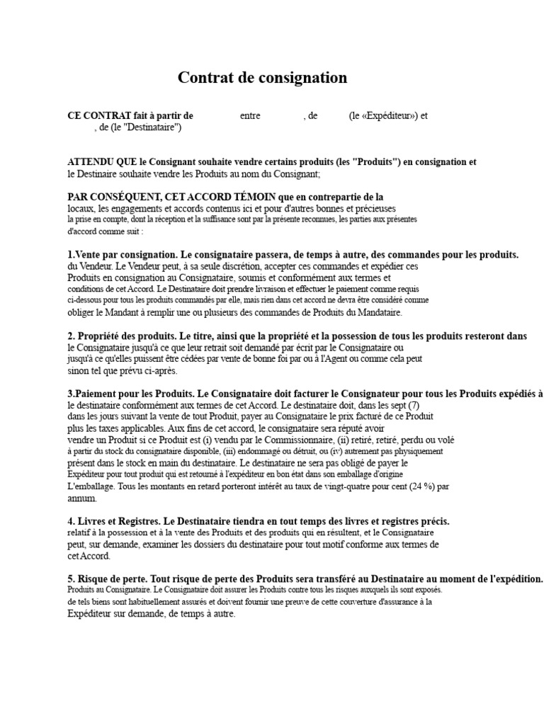 Contrat de Consignation de Produits | PDF