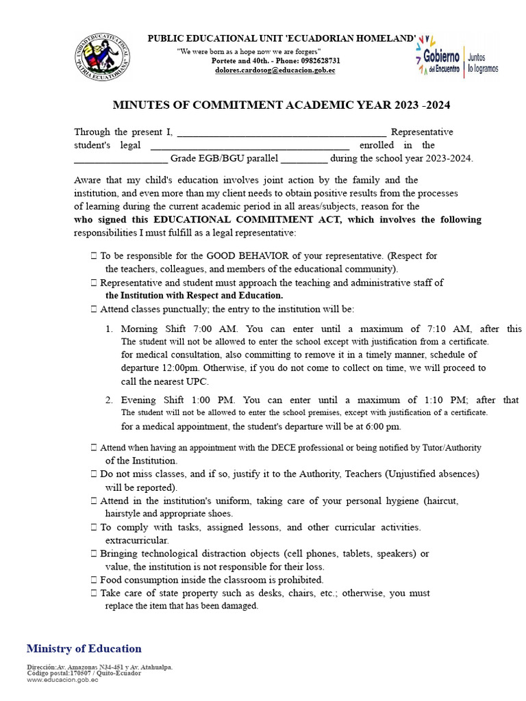 Commitment Act For The Start of The Academic Year | PDF | Regulatory ...
