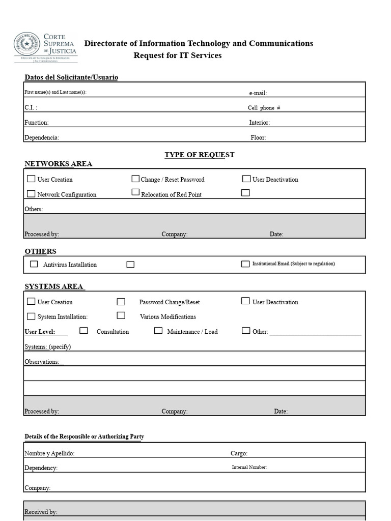 IT Services Request Form Template | PDF
