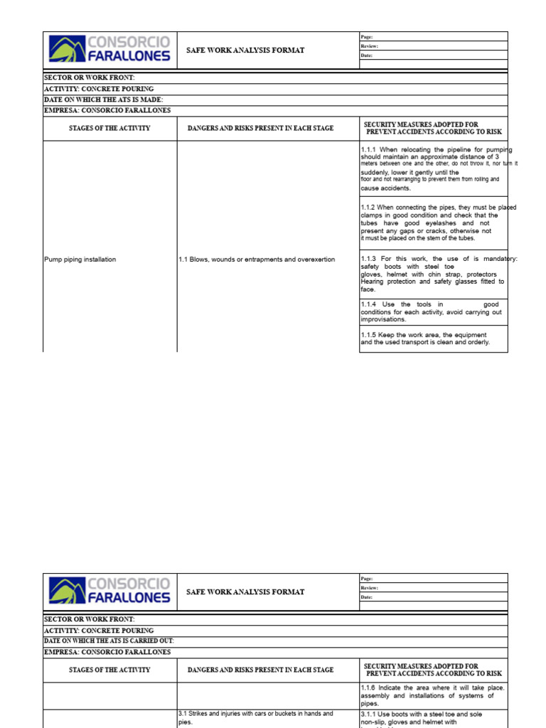 Concrete Pouring Safety Analysis Guide | PDF | Concrete | Pipe (Fluid ...