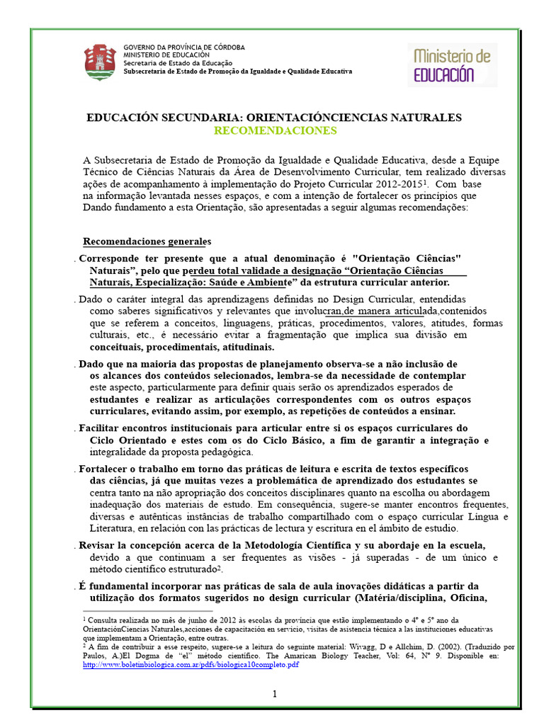 Recomendações para Ensino de Ciências Naturais | PDF | Science | Pedagogia