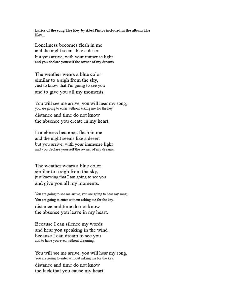 "The Key Lyrics by Abel Pintos" | PDF