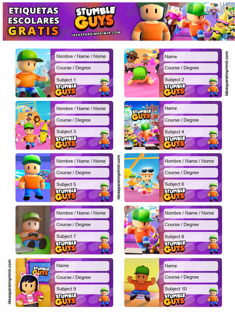 Editable Free School Labels Stumble Guys | PDF