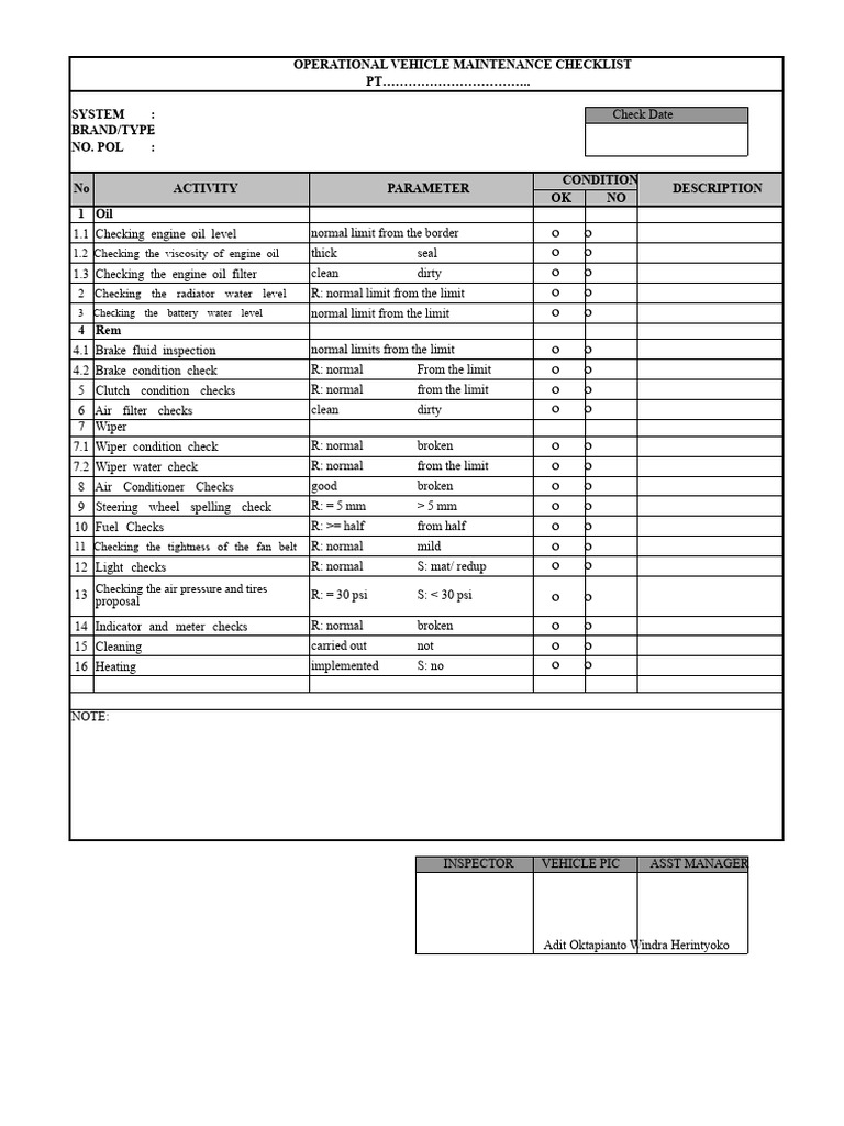 Vehicle Maintenance Checklist Guide | PDF | Vehicles | Automotive Industry
