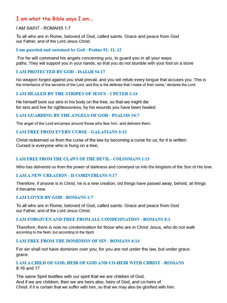 I Am Who The Bible Says I Am | PDF | Jesus | Epistle To The Romans