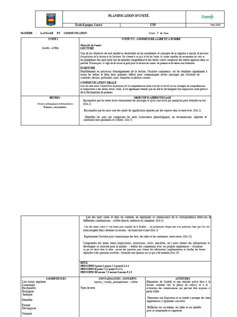 Apprentissage Lecture et Écriture 1ère Année | PDF | Syllabe ...