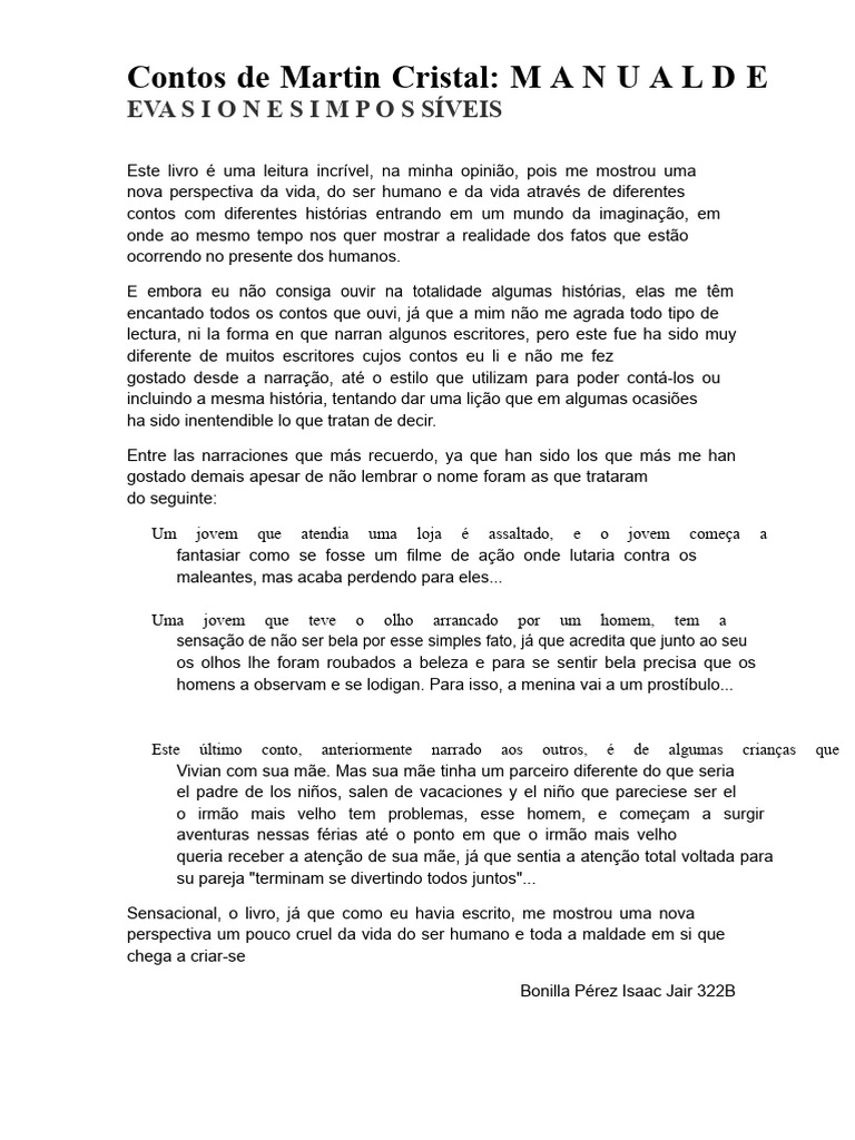 Contos Impactantes de Martin Cristal | PDF