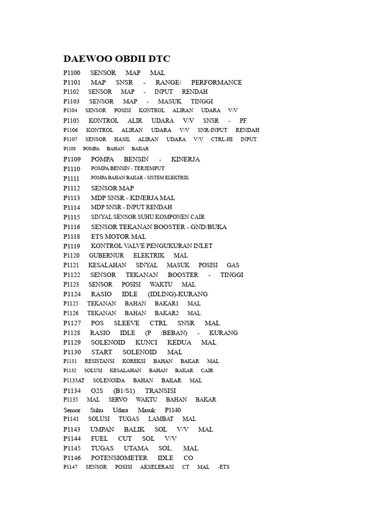 Daewoo OBDII DTC Error Codes List | PDF