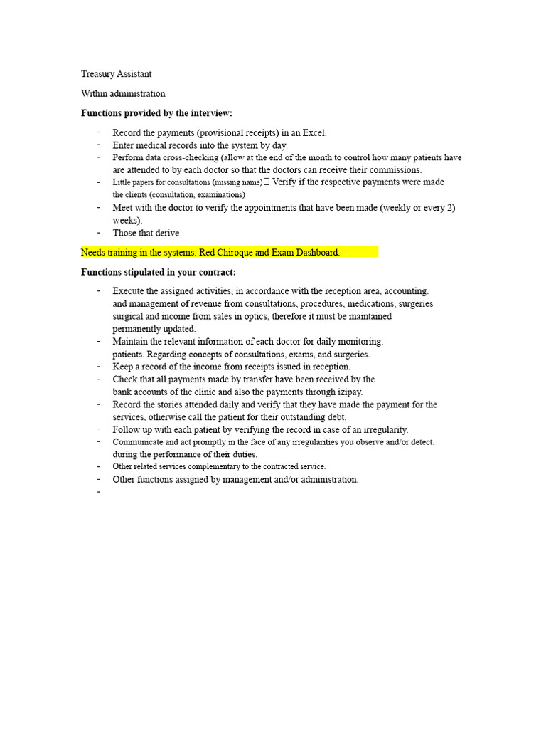Treasury Assistant Job Responsibilities | PDF