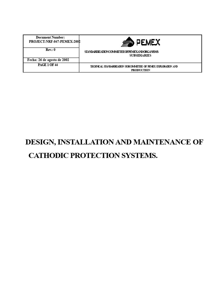 PEMEX Cathodic Protection Standards | PDF | Anode | Corrosion