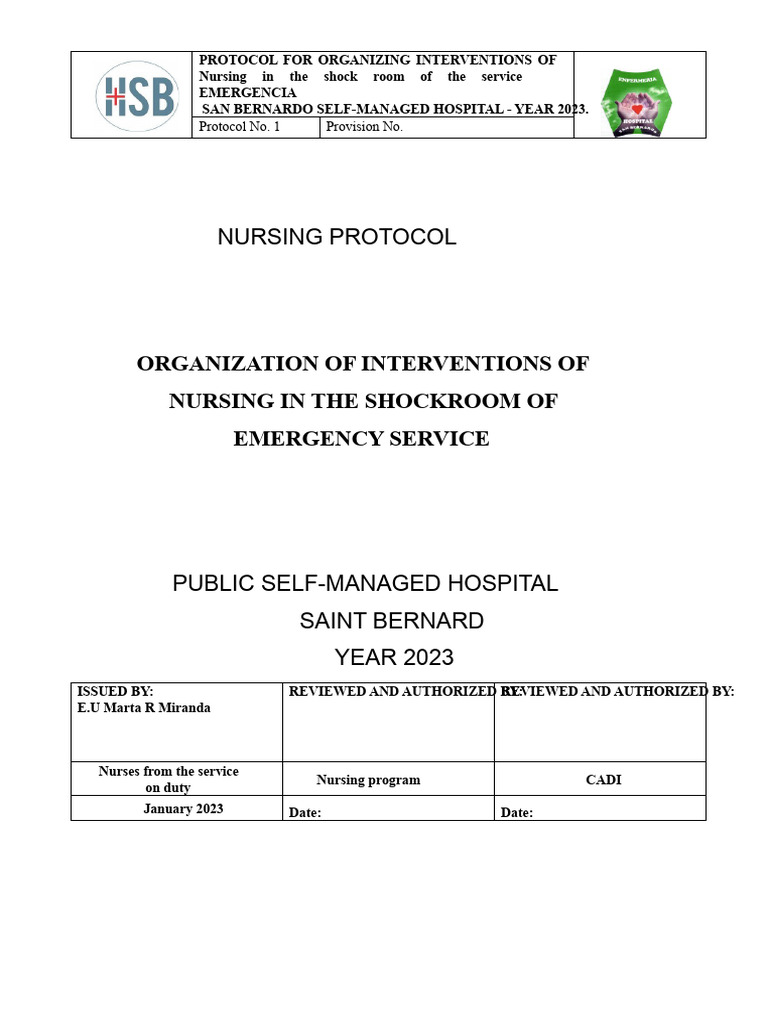 Nursing Protocol for Shock Room Interventions | PDF | Intravenous ...