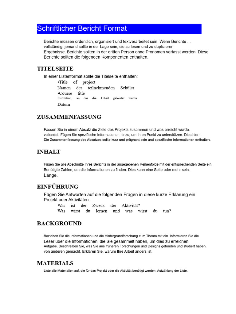 Schriftlicher Bericht Format | PDF