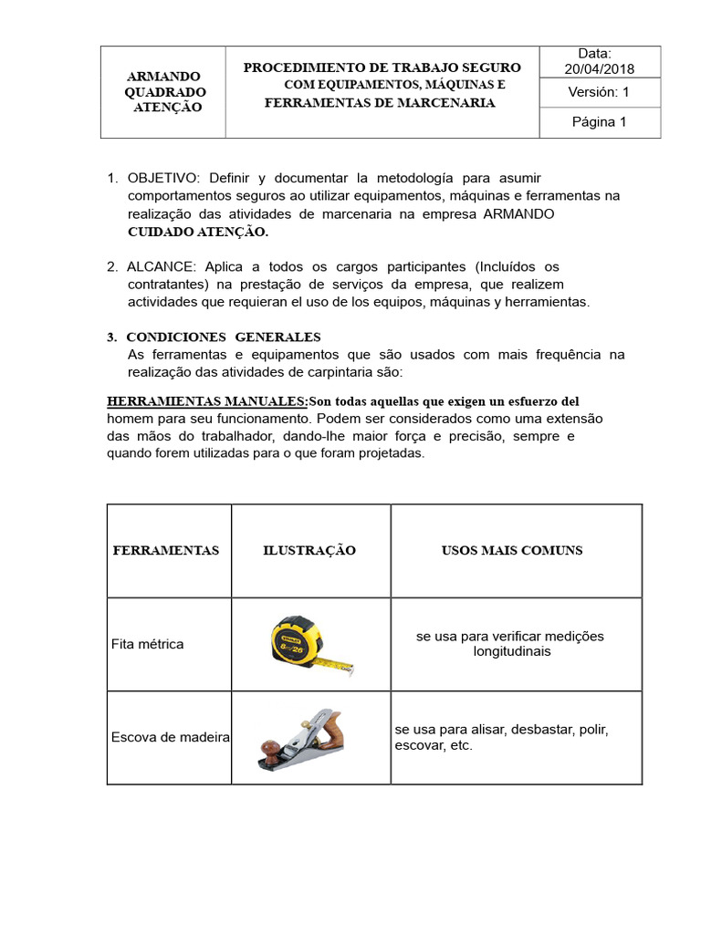 Segurança no Uso de Ferramentas de Marcenaria | PDF | Ferramentas | Martelo