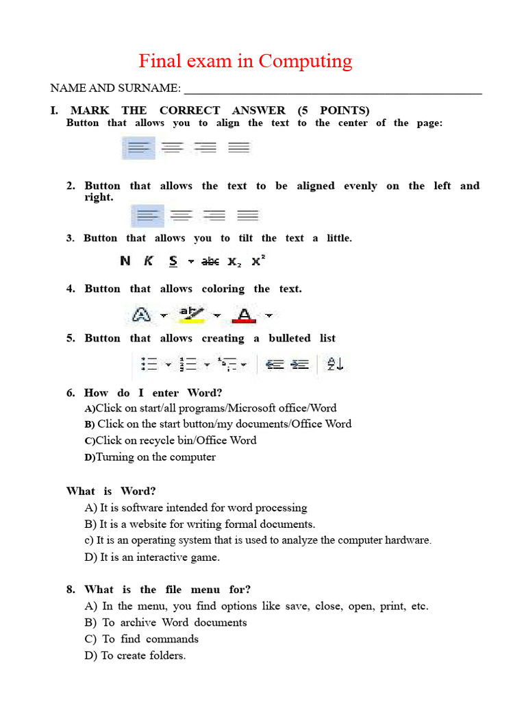 Final Computer Exam | PDF | Microsoft Word | Menu (Computing)