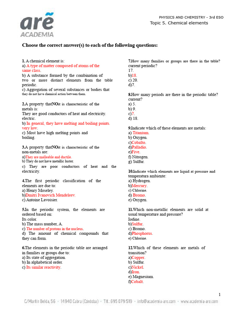 The Chemical Elements (Test) | PDF | Chemical Elements | Periodic Table