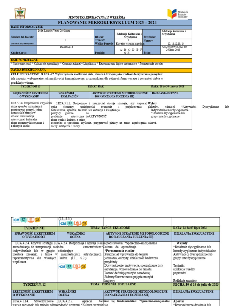 Planowanie Pierwszego Kwartału Eca 10,11,12, 13 I 14 | PDF