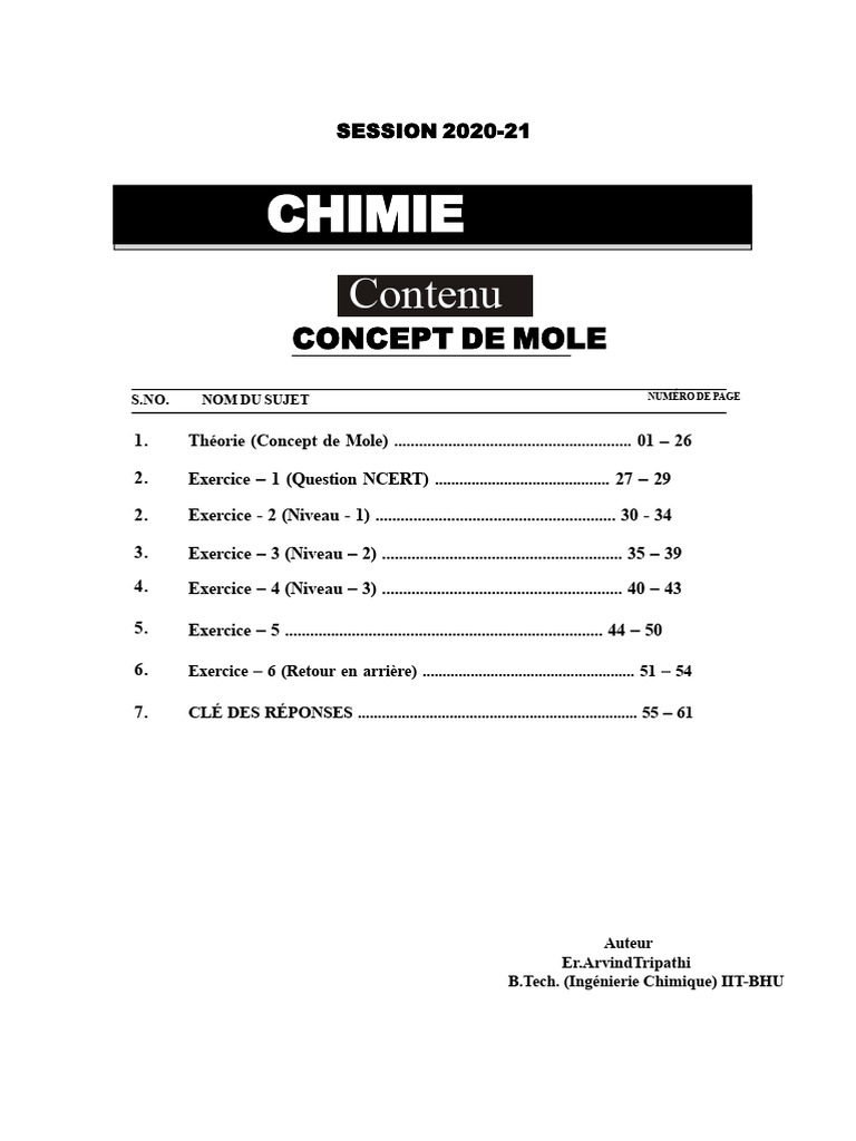 Concept de Mole en Chimie: Guide Complet | PDF | Concentration molaire ...