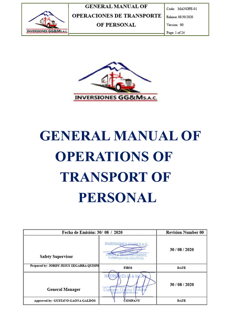 General Manual of Personnel Transport Operations Inversiones GG&M S.A.C ...