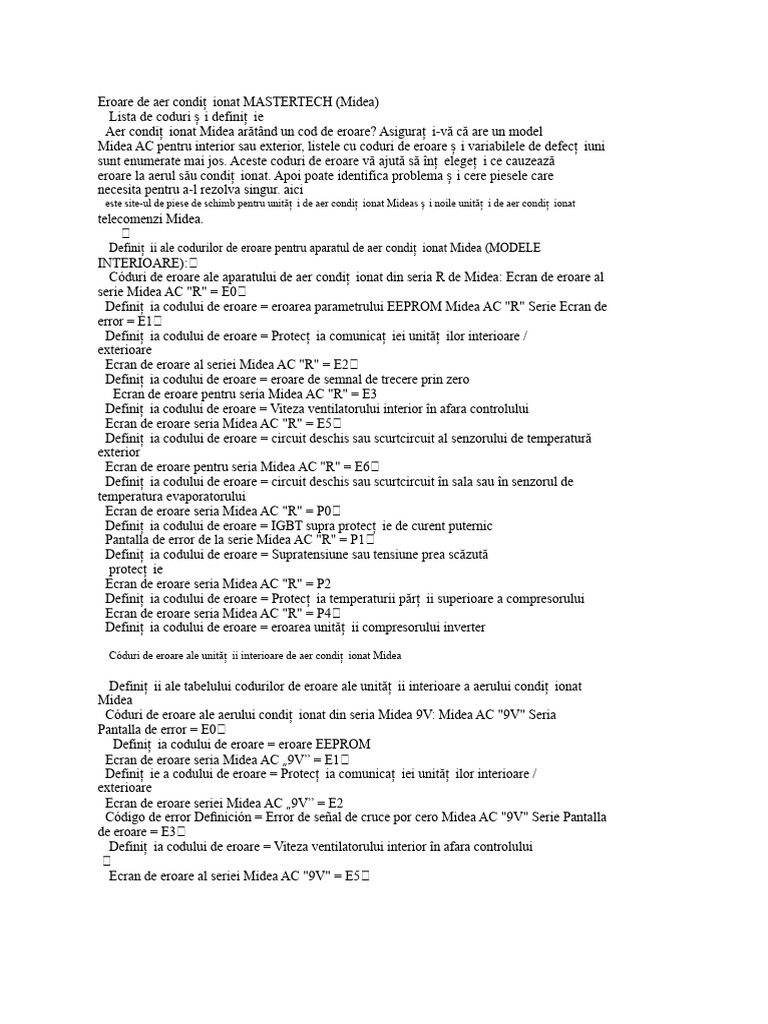 Cod de Eroare Midea 1 | PDF