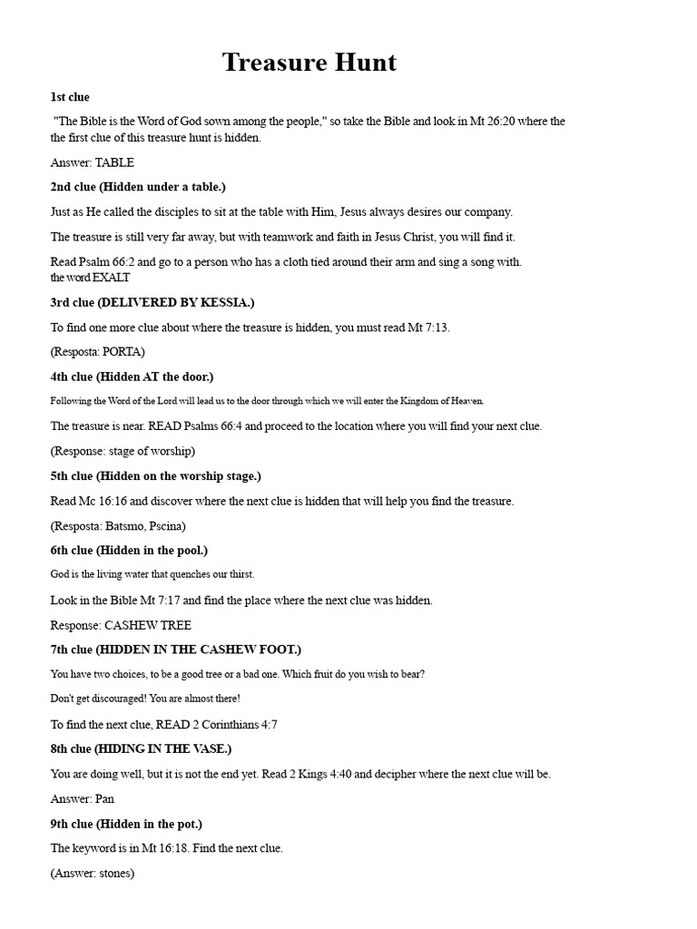 Bible-Based Treasure Hunt Clues | PDF | Bible | Christian Belief And ...