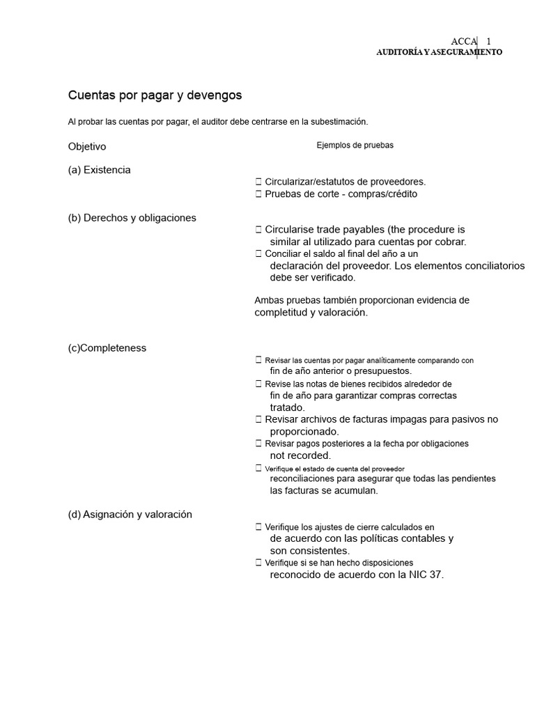 Auditoría de Cuentas por Pagar y Provisiones | PDF | Auditoría | Bancos
