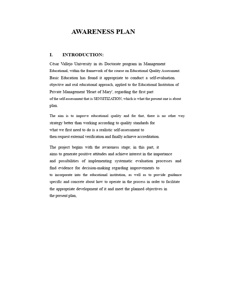 Awareness Plan for Educational Quality | PDF | Evaluation | Business