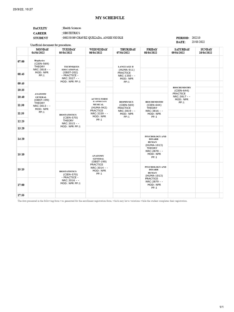Obstetrics Student Schedule 2022 | PDF