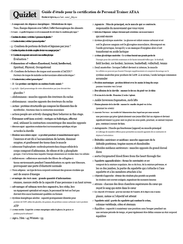 Guide de certification Personal Trainer AFAA | PDF | Muscle | Muscle ...