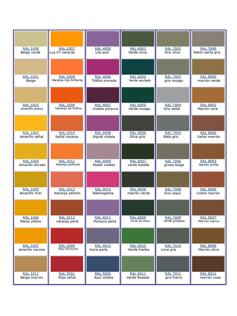 Colores RAL Clásicos y Descripciones | PDF | marrón | Color