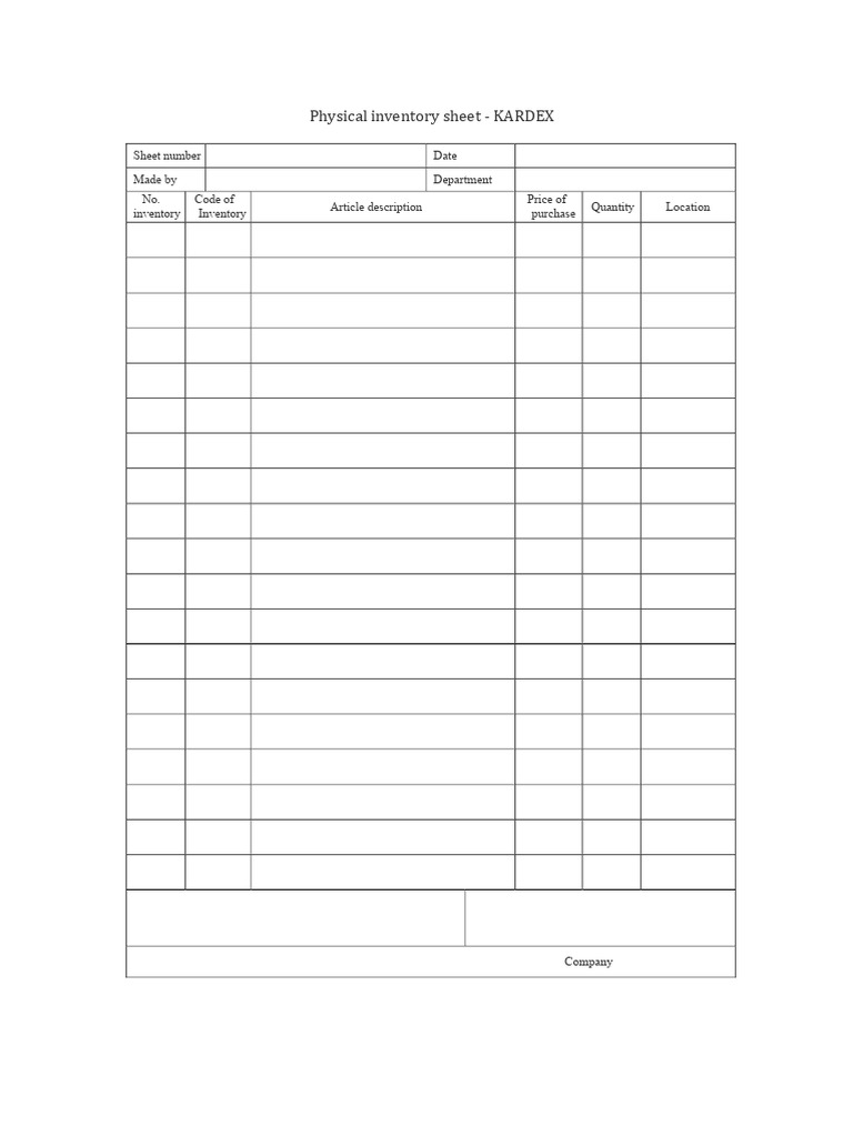 KARDEX Physical Inventory Sheet | PDF