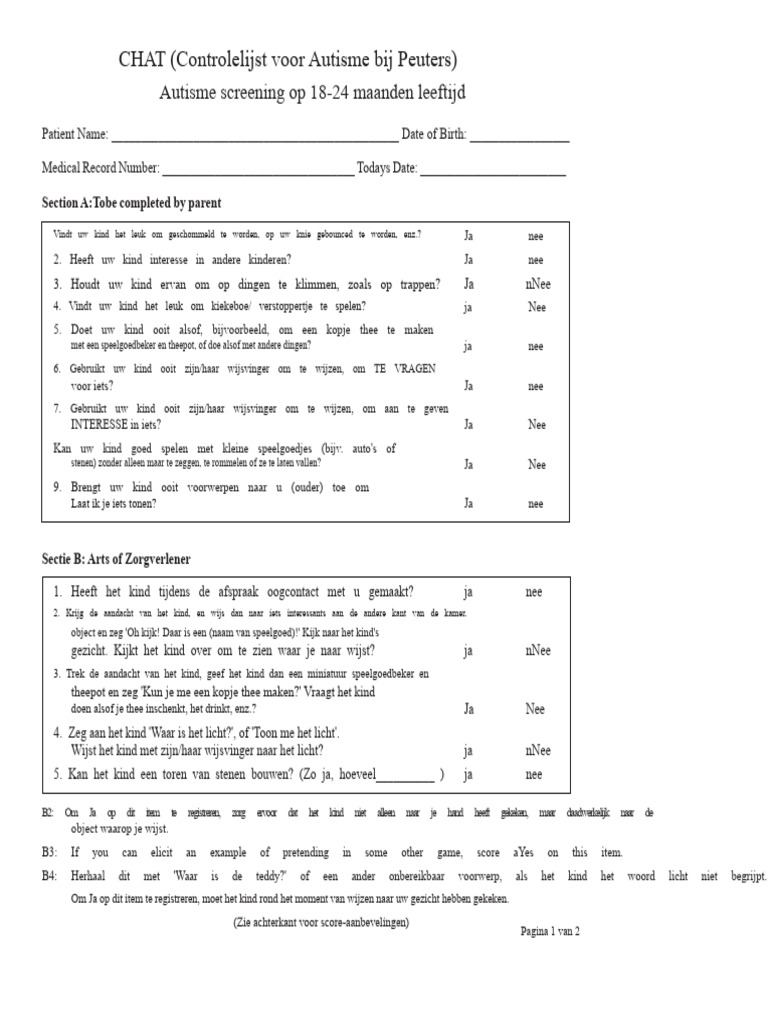 CHAT Checklist Nederlands | PDF