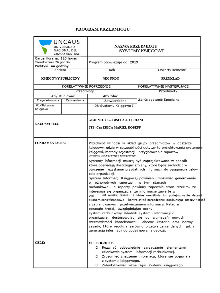 Program Nauczania Systemów Rachunkowych II | PDF
