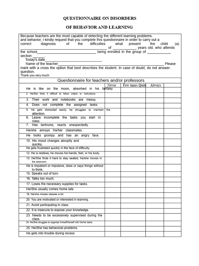 Learning Disorders Questionnaire | PDF | Learning | Learning Disability