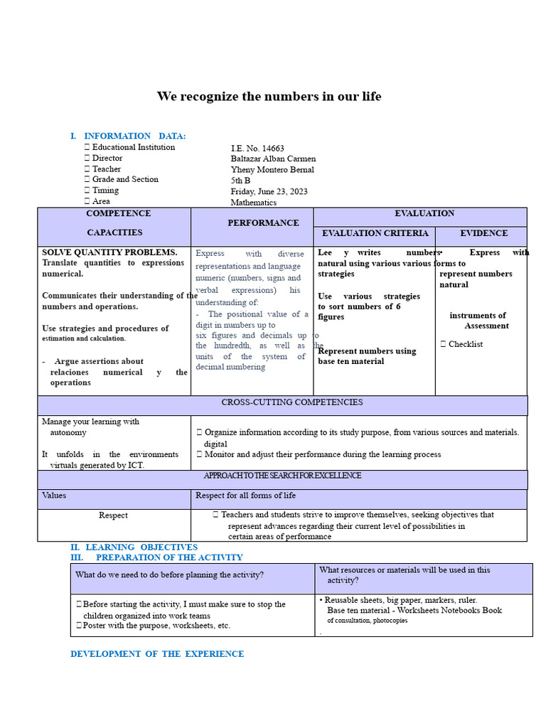 Understanding Numbers in Mathematics Class | PDF | Learning | Cognition